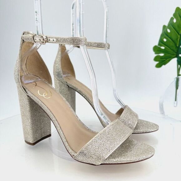 Sam Edelman Womens Yaro Sandals Ankle Strap Block Heel Gold Shimmer Size 10 Prom - Picture 1 of 16
